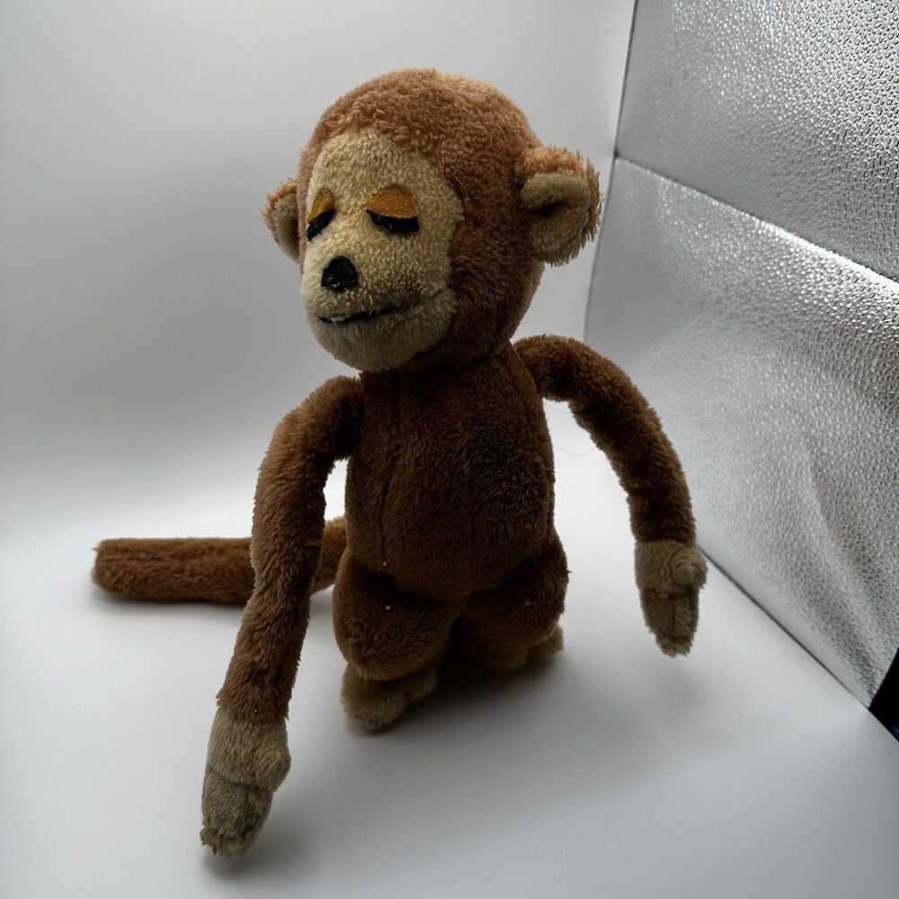 Daikin Vintage Monkey Stuffed Animal Plush Brown Eyes Closed Hugging‎